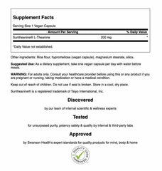 Close-up of Suntheanine 200 mg per capsule label