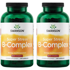 Bottle of Swanson Super Stress B-Complex with label visible