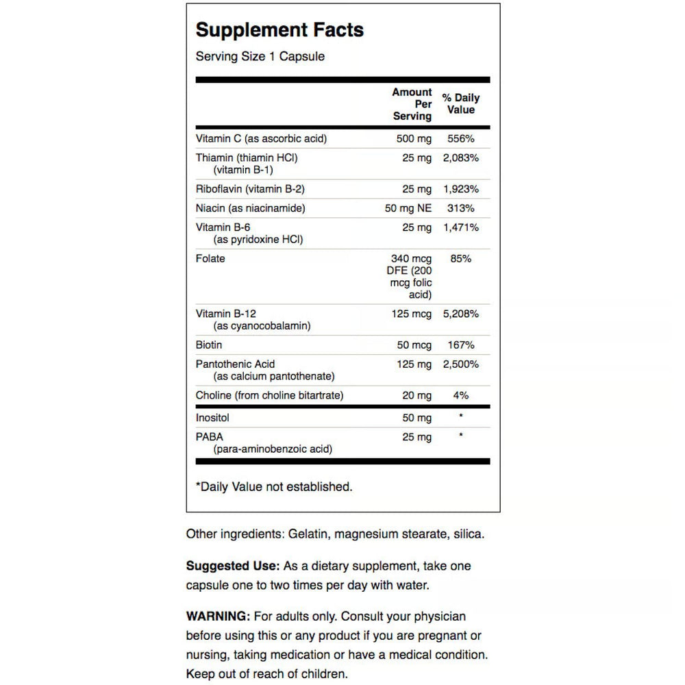 Swanson Super Stress B-Complex bottle angled view