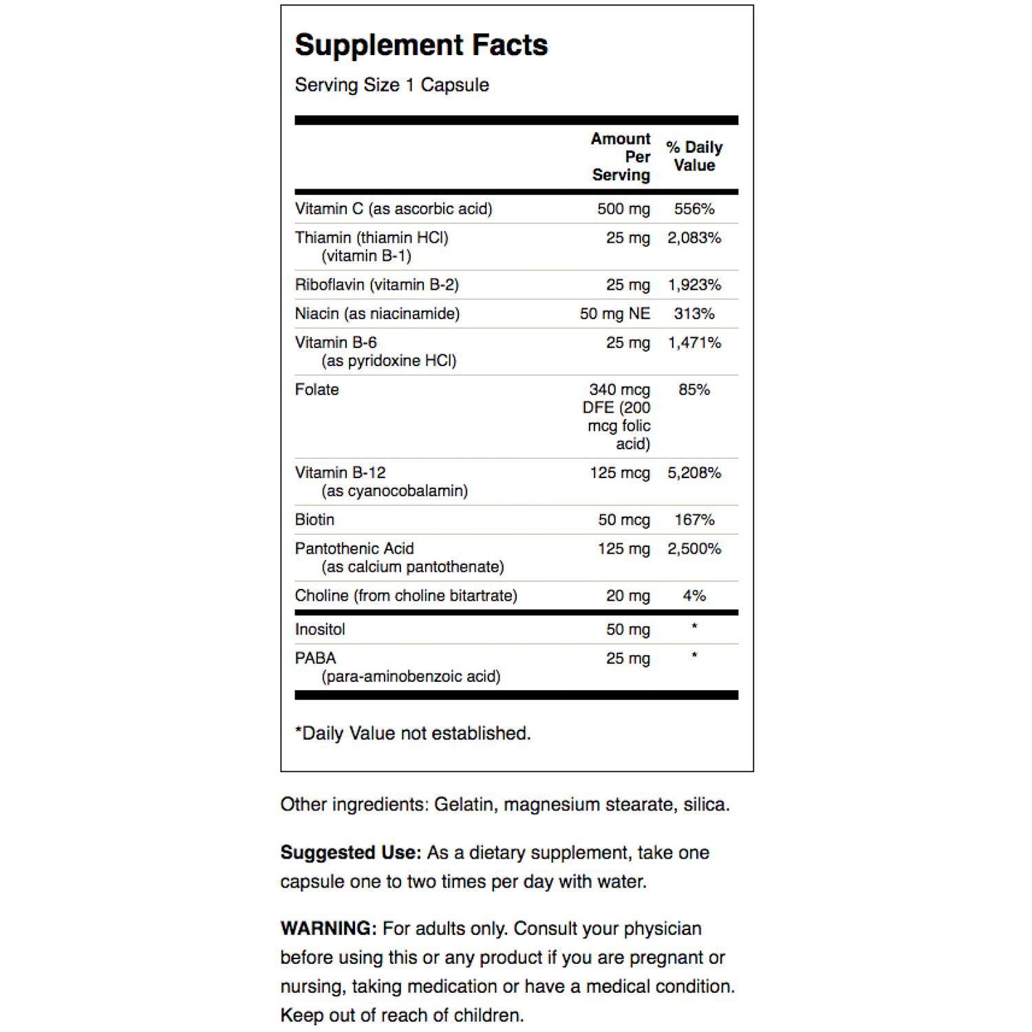 Swanson Super Stress B-Complex bottle on shelf showing convenient packaging