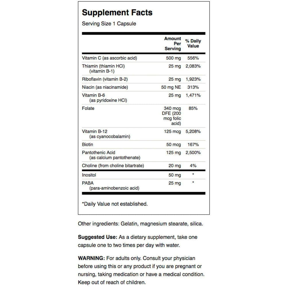 Swanson Super Stress B-Complex bottle on shelf showing convenient packaging