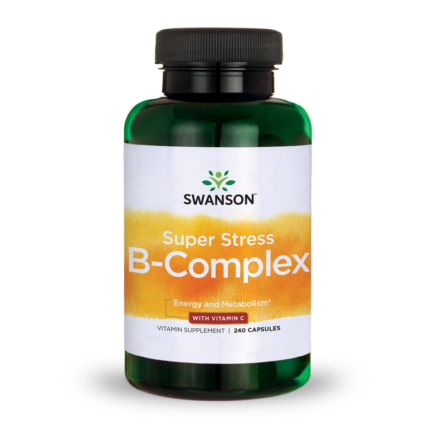 Swanson Super Stress B-Complex capsules in bottle support daily energy and wellness