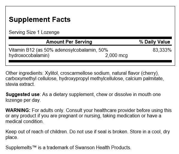 Close-up of Swanson Supplemelts Sublingual Activated Vitamin B-12 60 Tabs bottle
