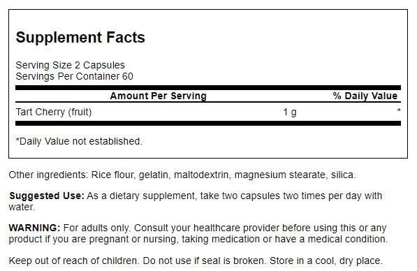 Close-up of Swanson Tart Cherry Joint Health Support bottle with 120 capsules