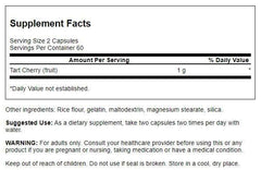 Close-up of Swanson Tart Cherry Joint Health Support bottle with 120 capsules
