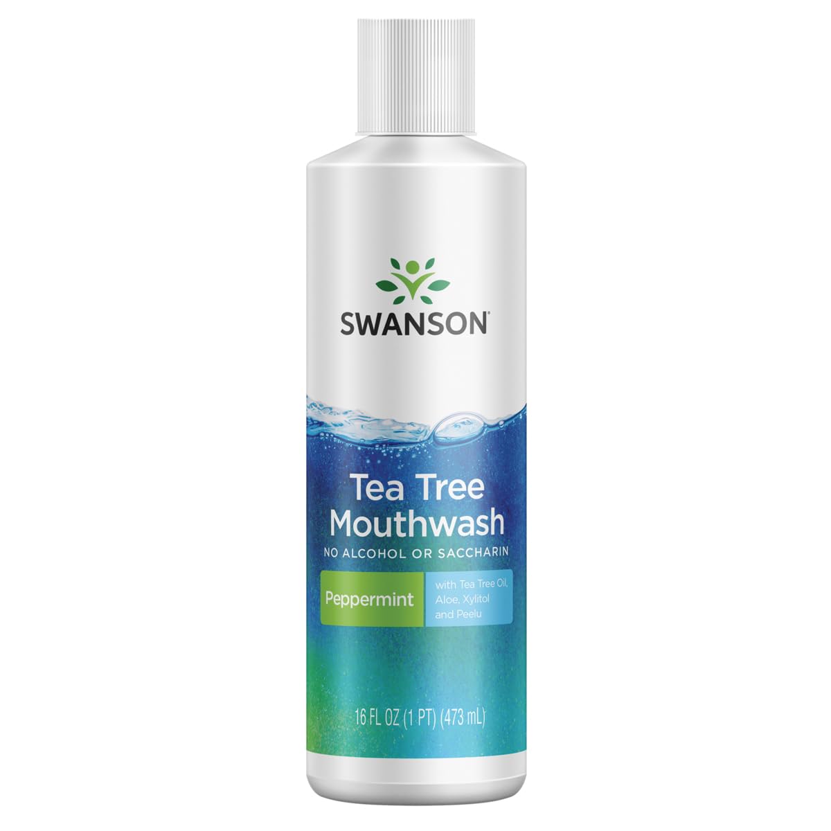 Swanson Tea Tree Mouthwash Peppermint bottle, 16 oz (473 ml)