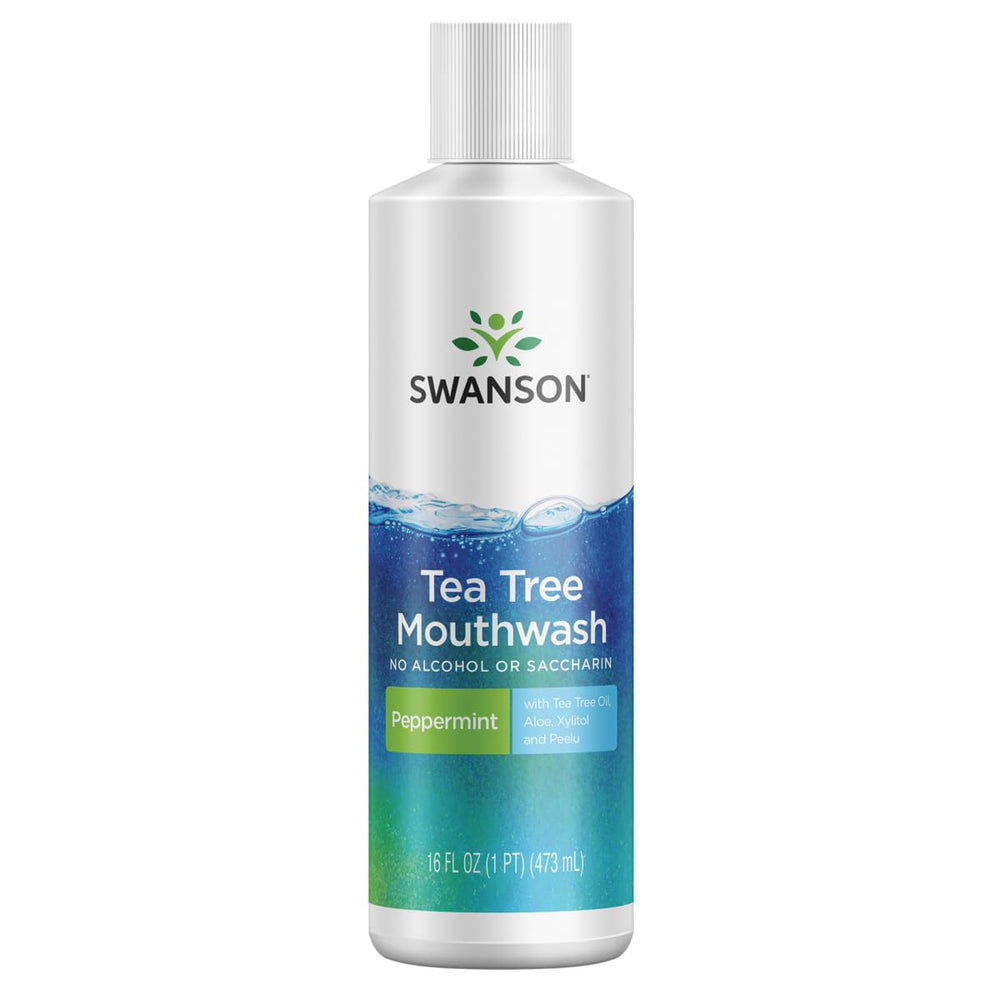 Swanson Tea Tree Mouthwash Peppermint bottle, 16 oz (473 ml)