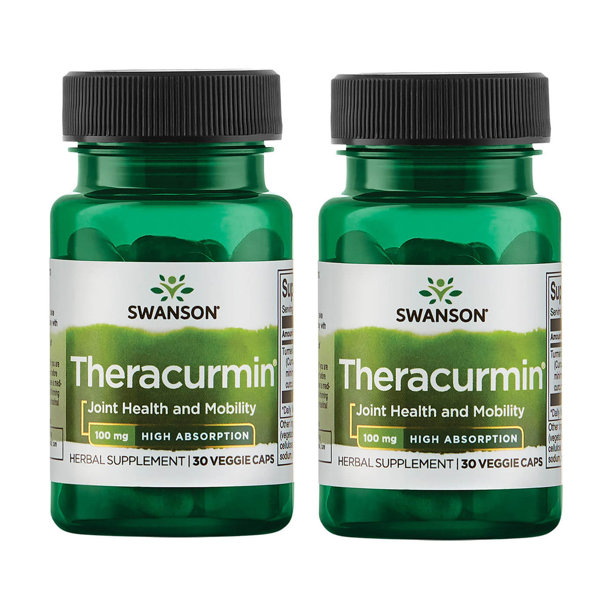 Swanson Theracurmin bottle label showing 100 mg turmeric extract