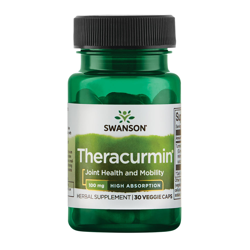 Swanson Theracurmin bottle front view (30 capsules, 100 mg each)