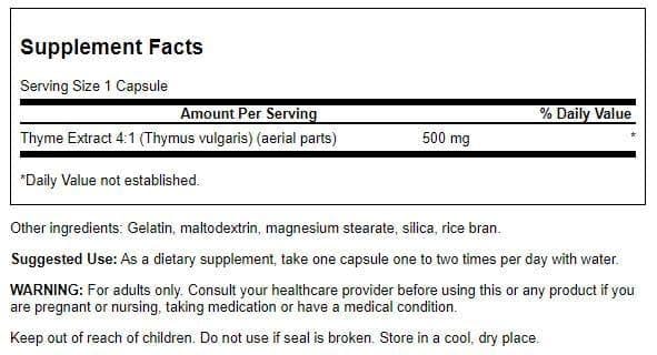 Close-up of Swanson Thyme Leaf 500mg capsule