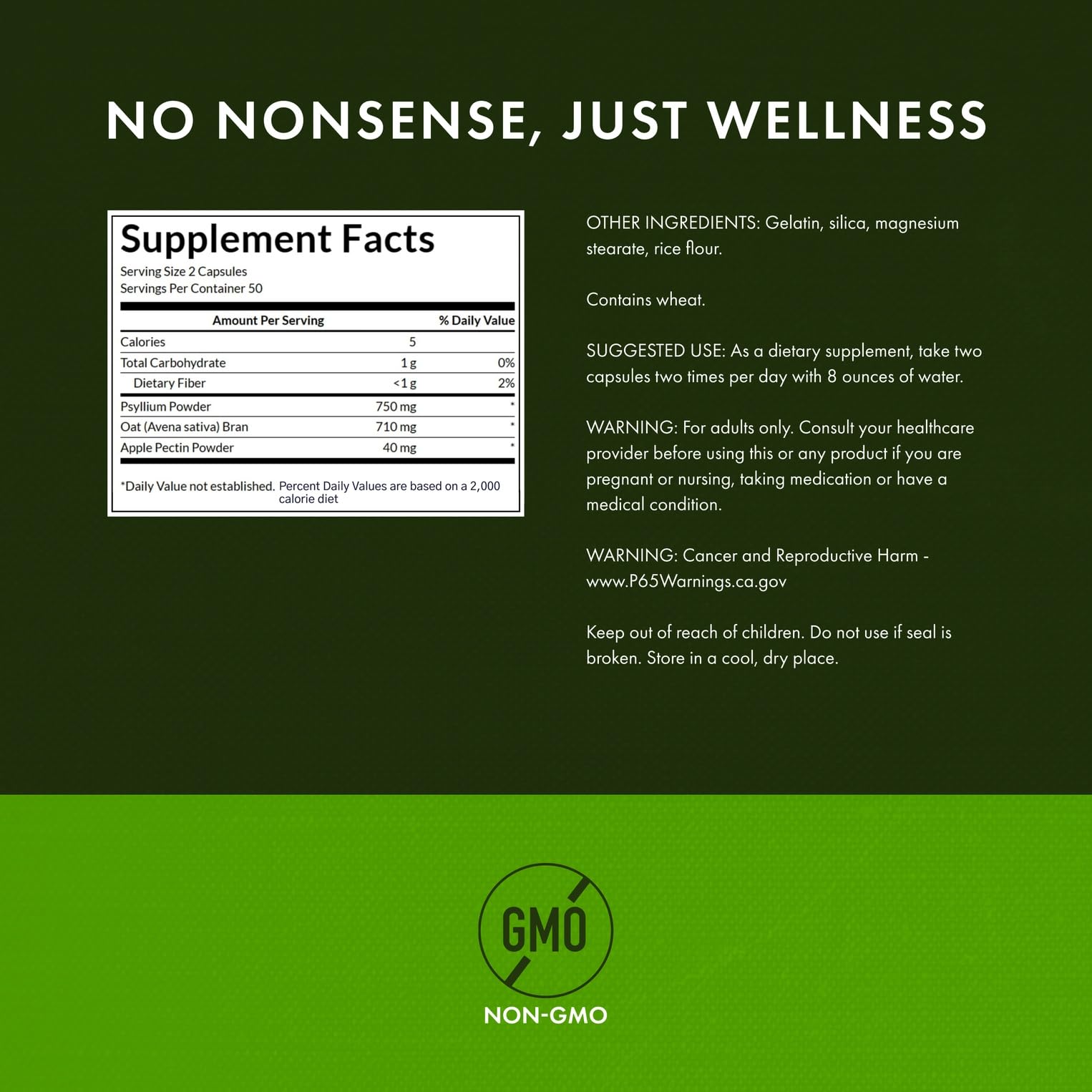 Tri-Fiber Complex ingredients: psyllium, oat bran, and apple pectin