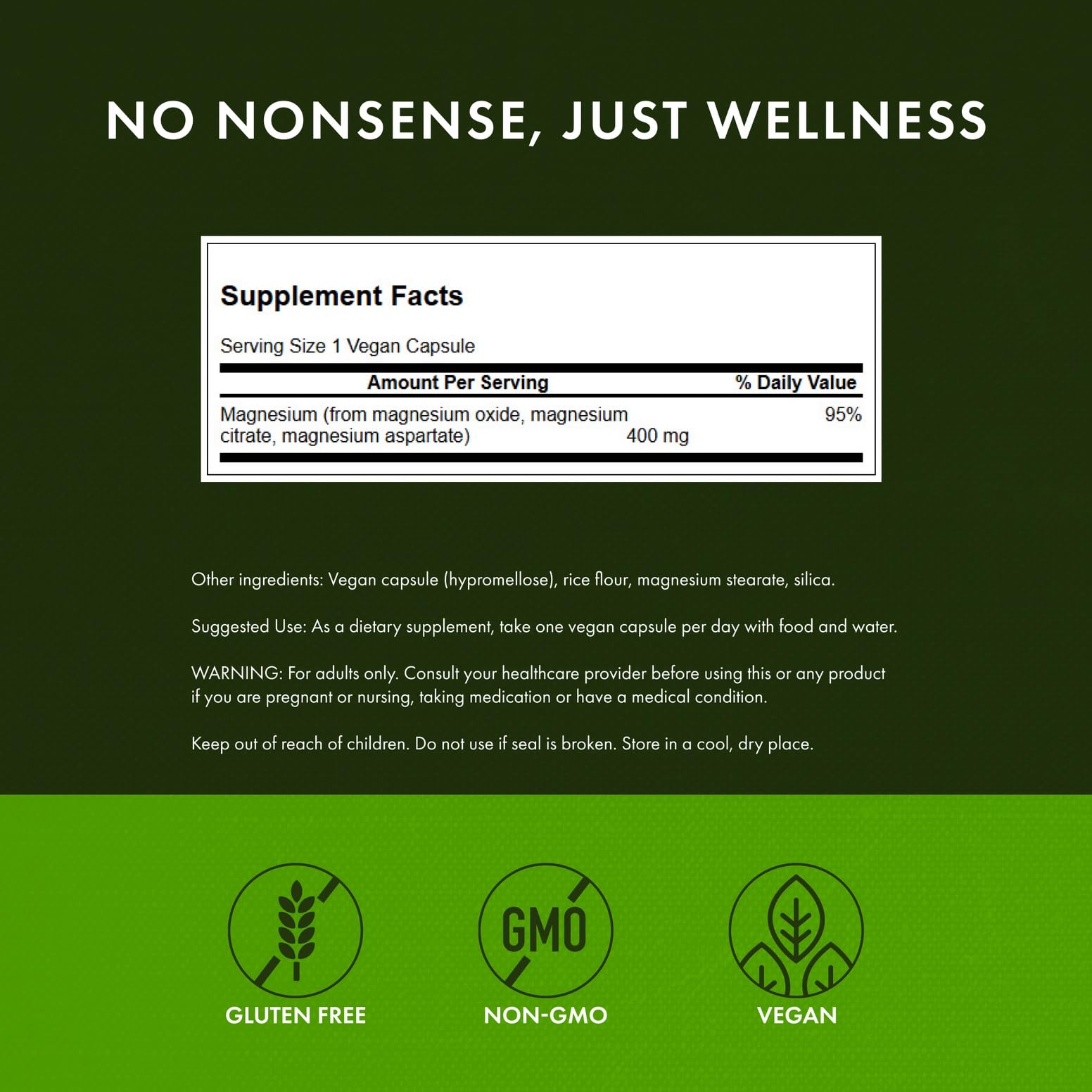 Magnesium citrate, oxide and aspartate forms for better absorption