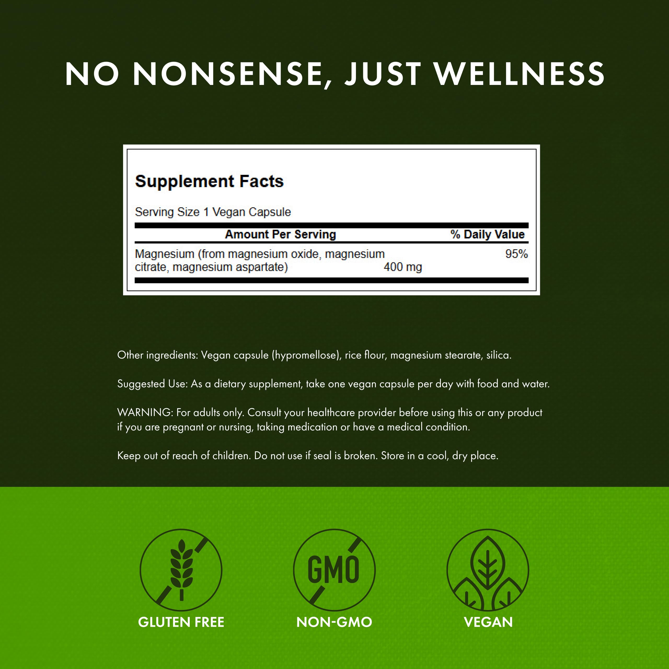 Capsules in bottle – magnesium citrate, oxide and aspartate