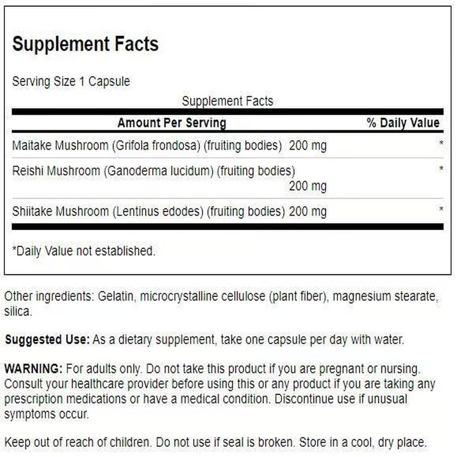 Close-up of Swanson Triple Mushroom Complex capsules