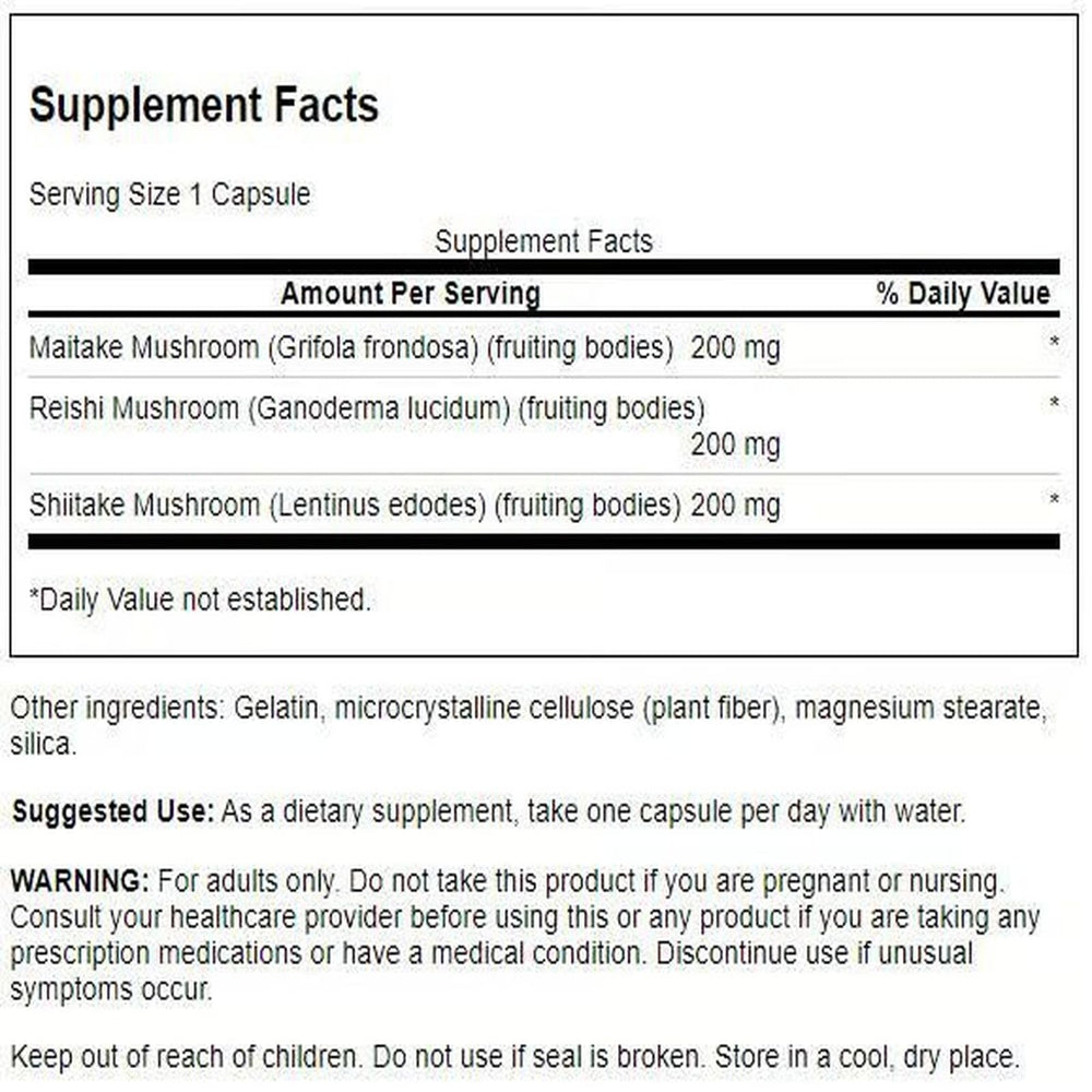 Close-up of Swanson Triple Mushroom Complex capsules