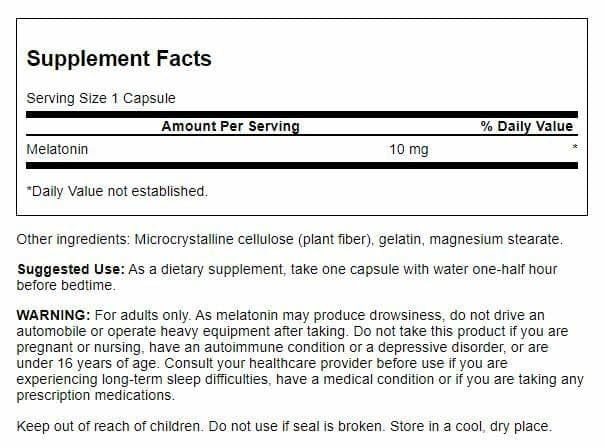 Close-up of Swanson Melatonin 10mg capsules
