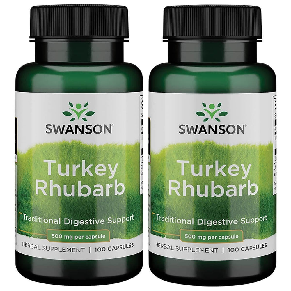 Swanson Turkey Rhubarb Digestive Health supplement bottle, 100 capsules, 2-pack