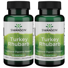 Swanson Turkey Rhubarb Digestive Health supplement bottle, 100 capsules, 2-pack