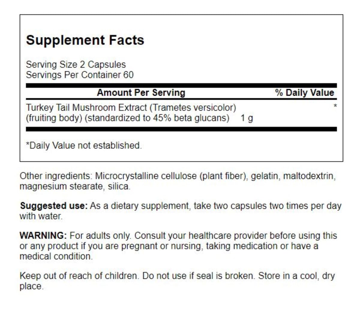 Swanson Turkey Tail Mushroom third-party testing confirms potency and purity.