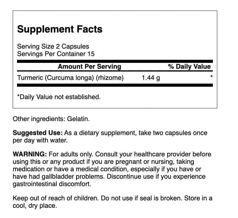 Swanson Turmeric 720 mg bottle label close-up