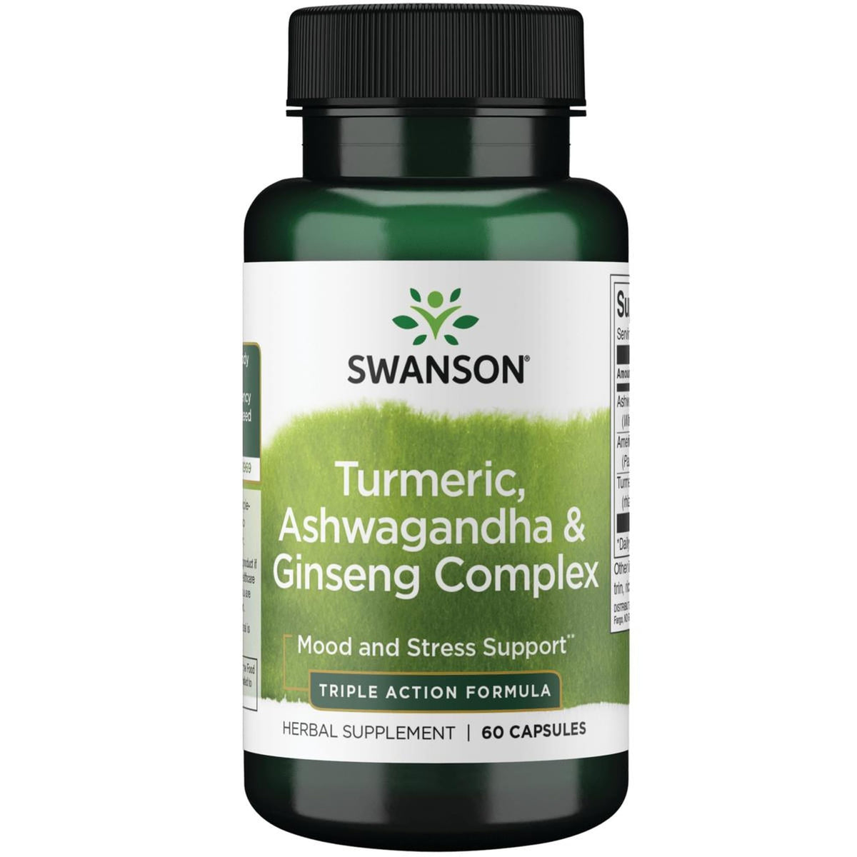 Swanson Full Spectrum Turmeric Ashwagandha & Ginseng Complex 60-cap bottle on white background