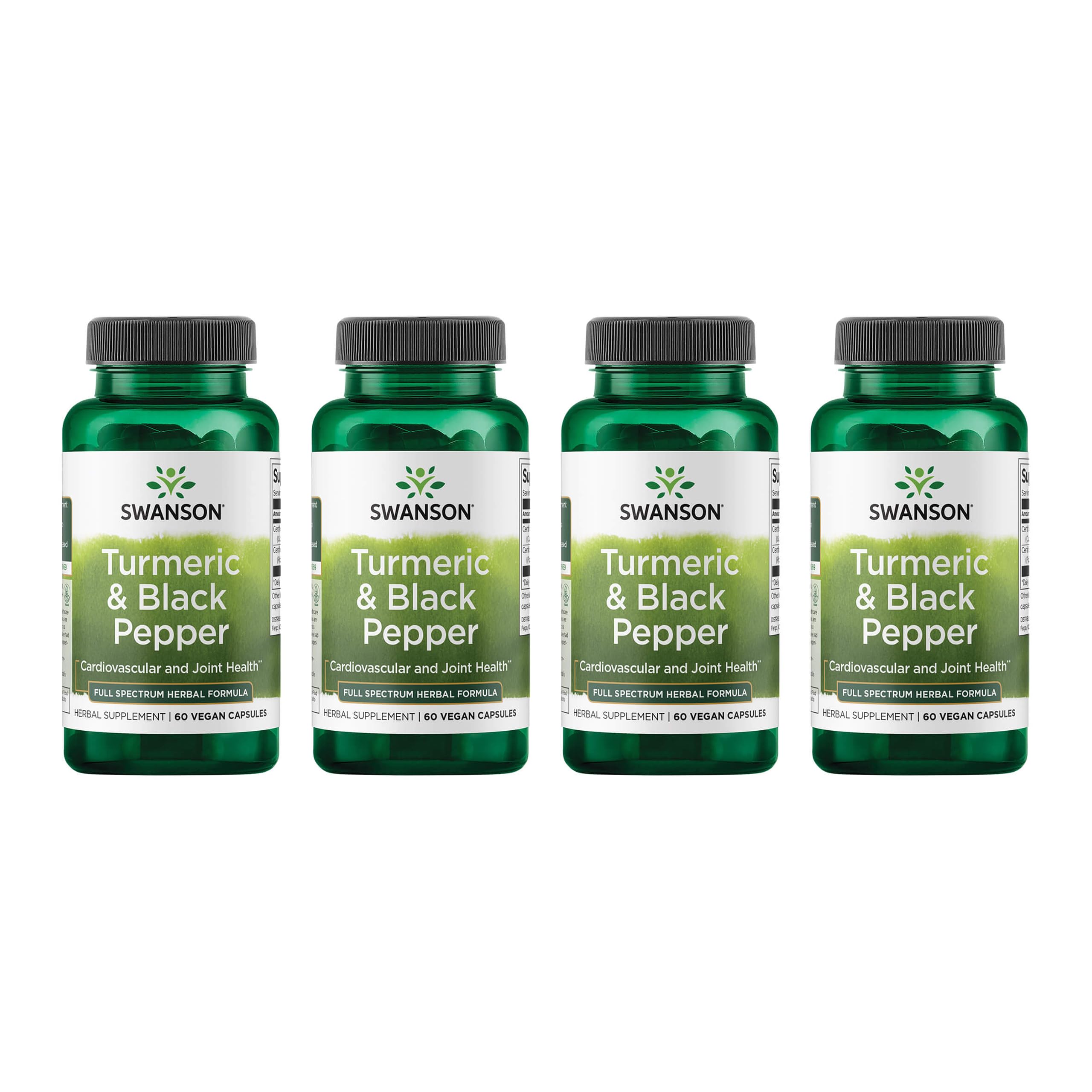 Swanson Turmeric & Black Pepper 60-capsule bottle in a four-pack