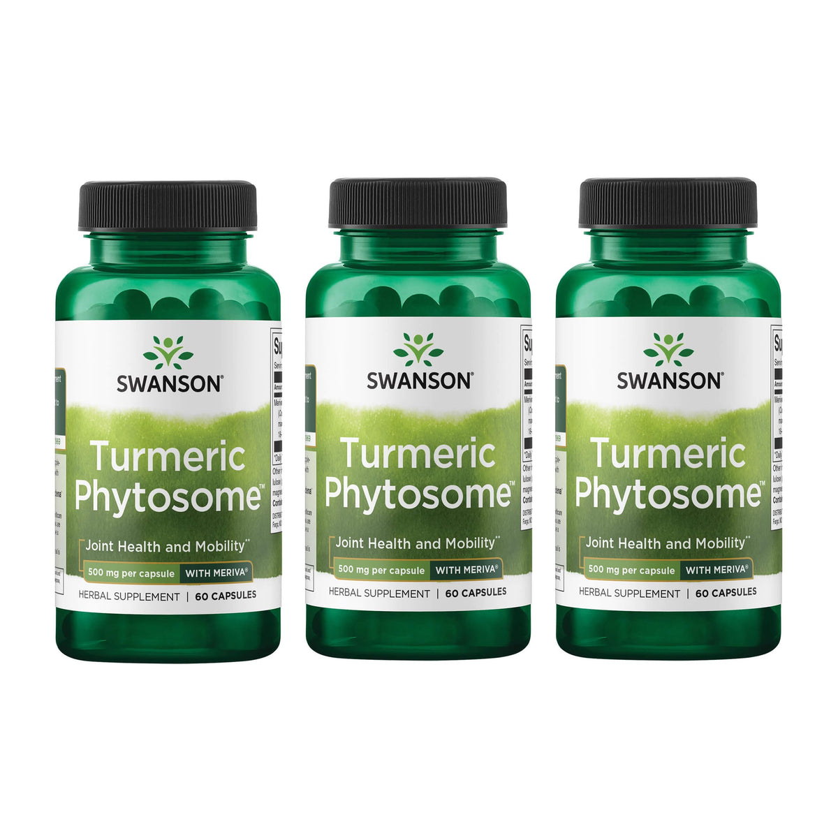 Front view of Swanson Turmeric Phytosome with Meriva 500 mg bottle