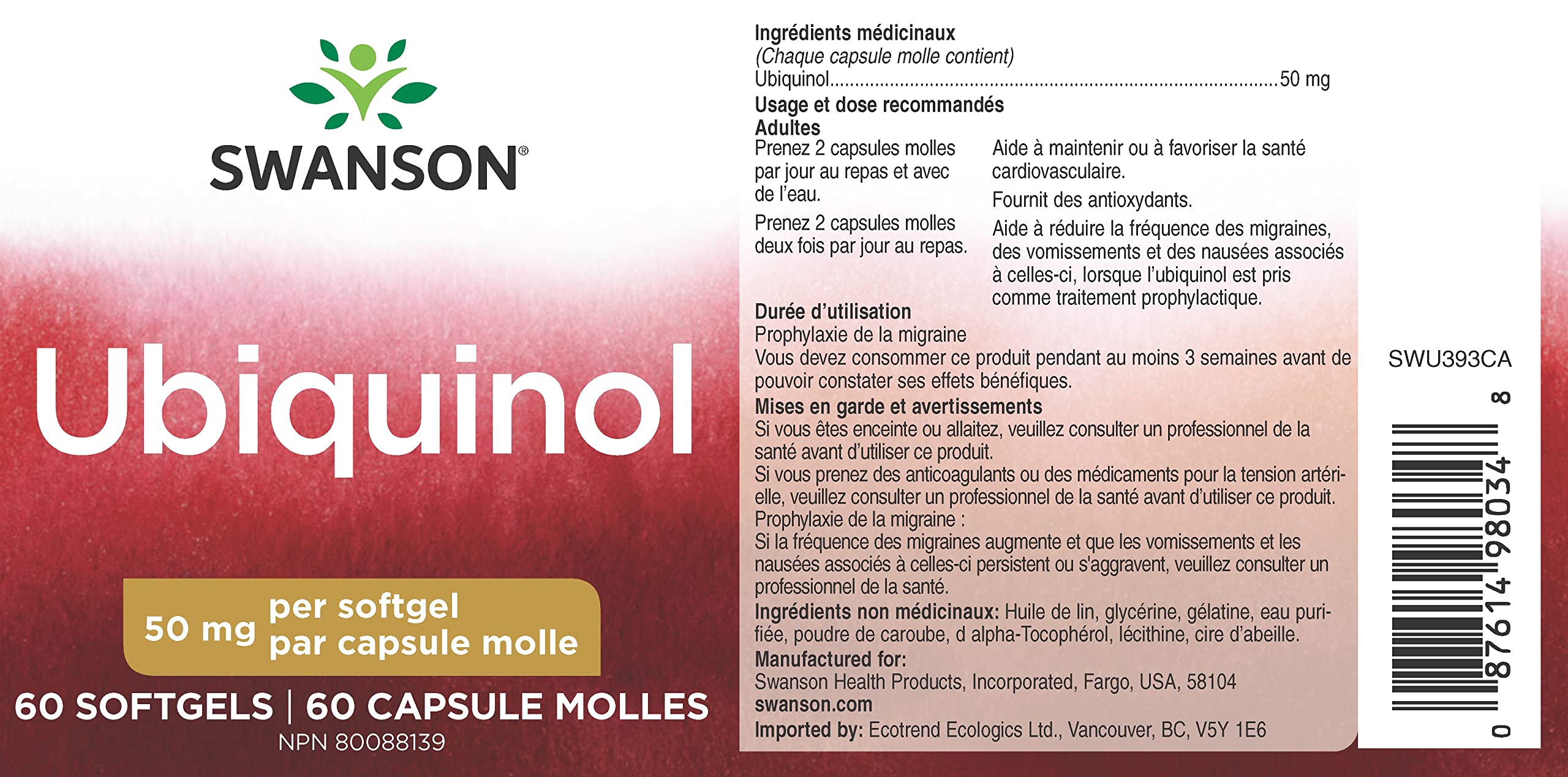 High-potency ubiquinol softgels by Swanson