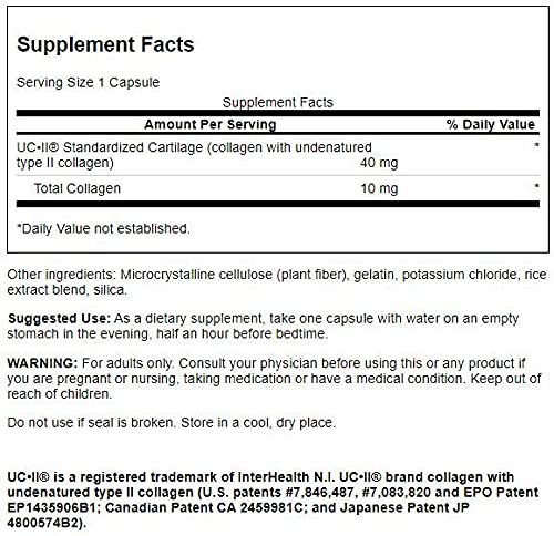 Label for Swanson UC-II standardized collagen 60 capsules