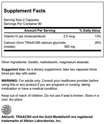 Albion Chelated Calcium 180 mg label close-up