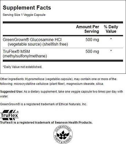 Product label highlighting vegan glucosamine source