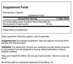 Alpha Lipoic Acid 50mg 60 capsules label close-up
