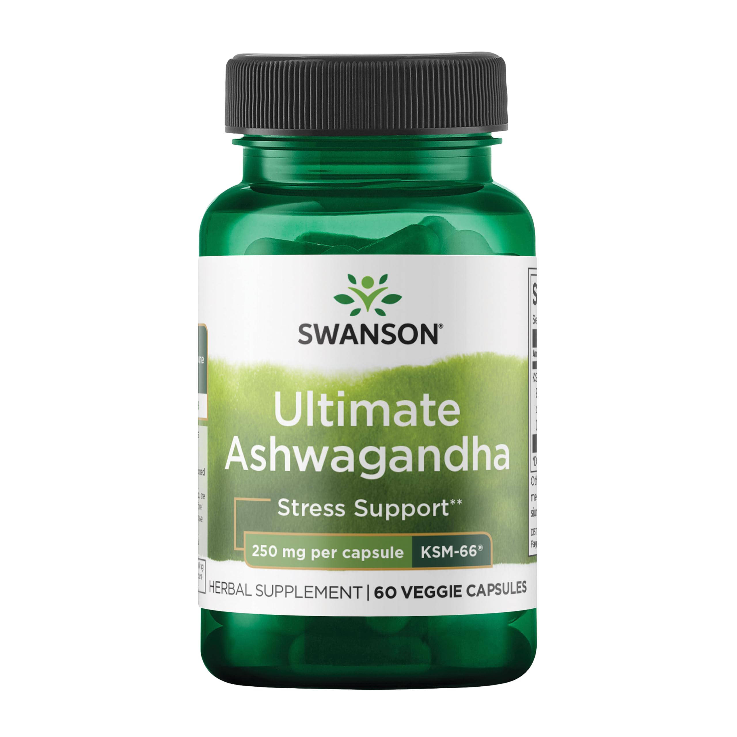 Front view of Swanson Ultimate Ashwagandha KSM-66 bottle