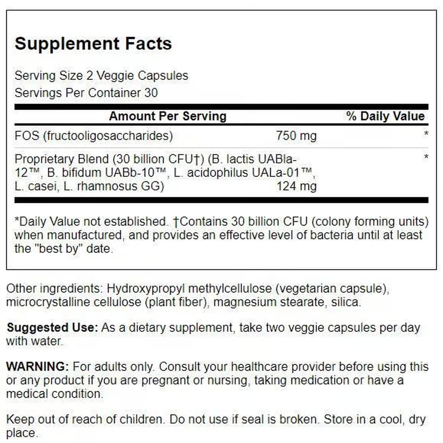 Swanson Ultra Probiotic for Seniors bottle back label