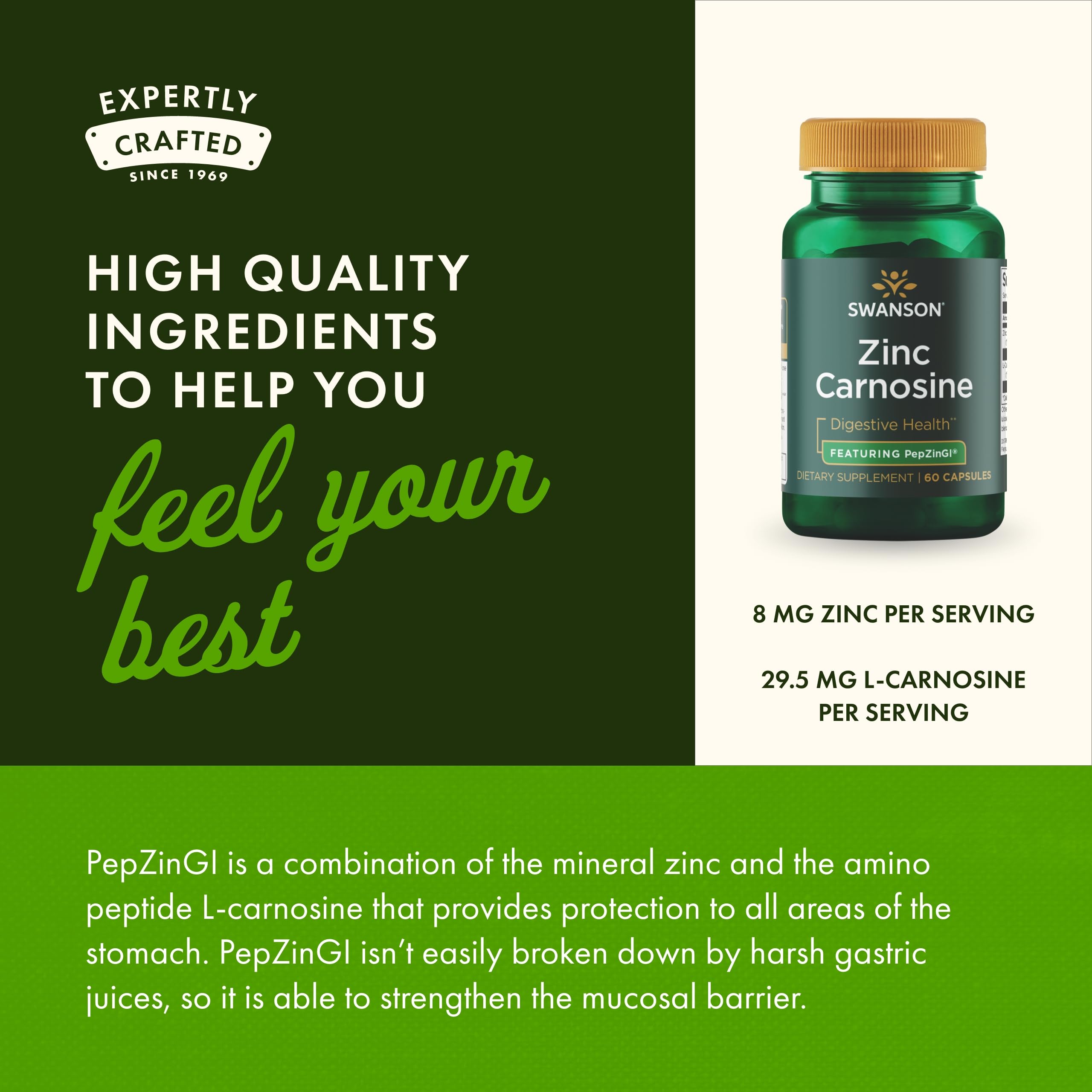 Swanson Zinc Carnosine PepZinGI packaging and bottle