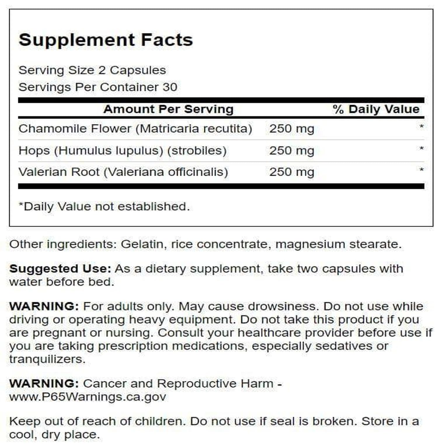 Close-up of Chamomile, Valerian and Hops herbs used in Swanson supplement
