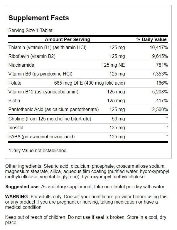 Swanson Vitamin B-125 Complex 250 Tabs product packaging and label