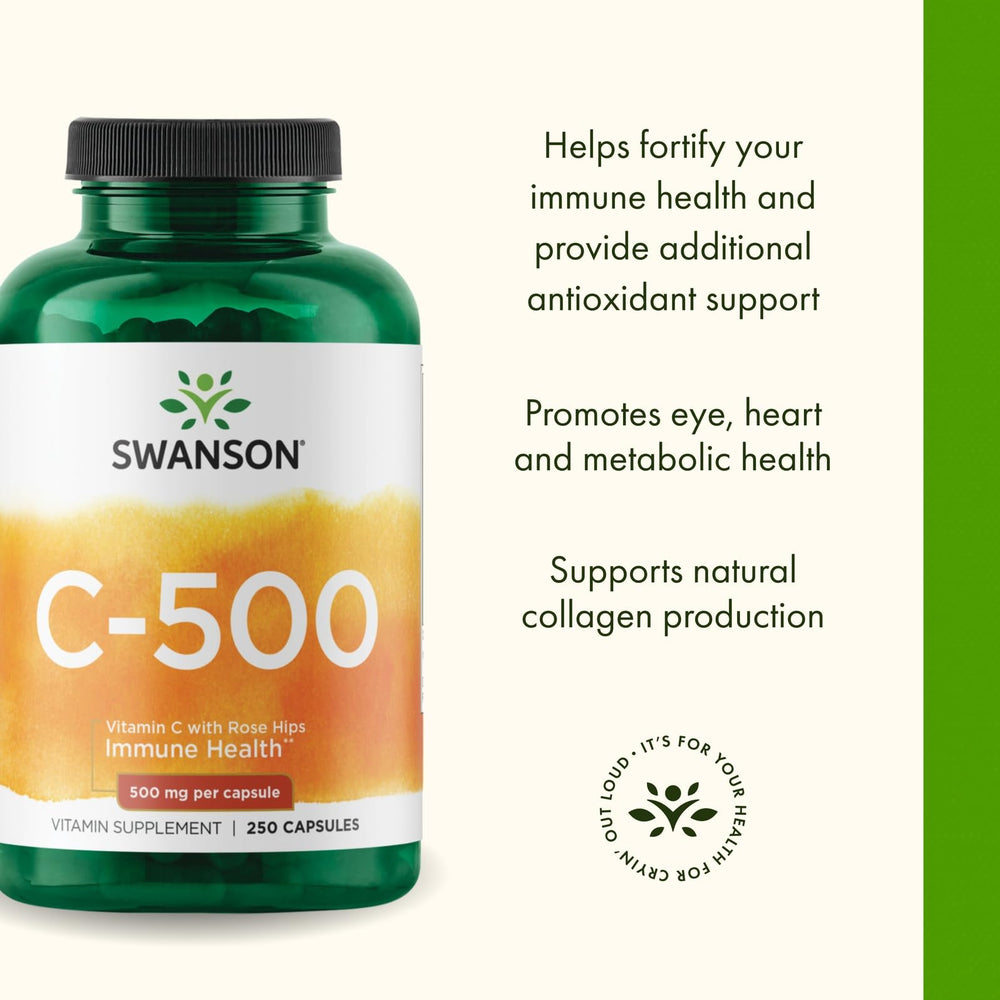 Ingredient panel for Swanson Vitamin C 500 mg with rose hips