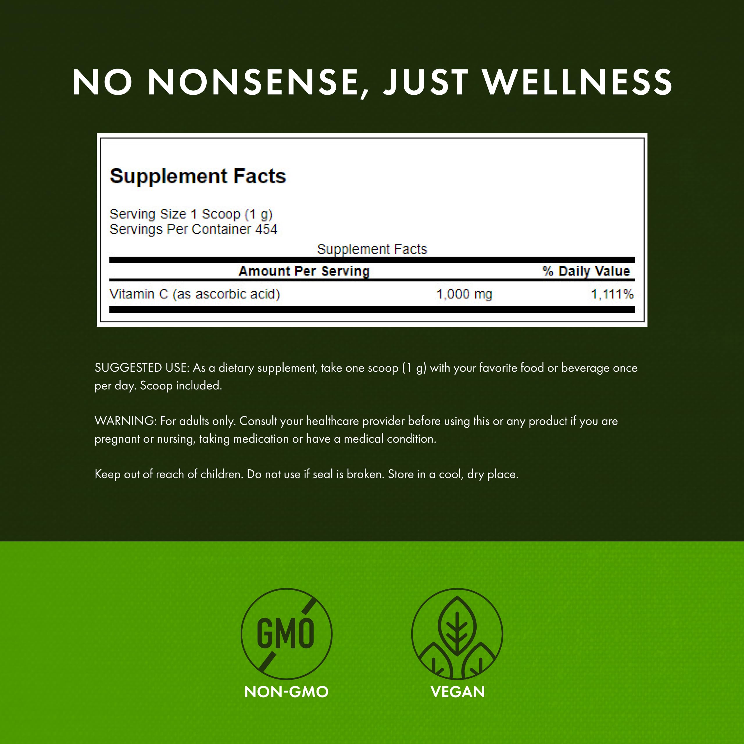 Ingredients list for Swanson Vitamin C Powder
