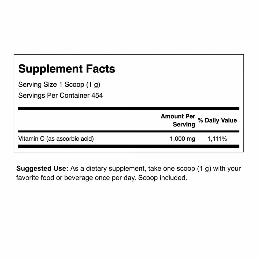 Swanson Vitamin C Powder label highlighting 1000 mg
