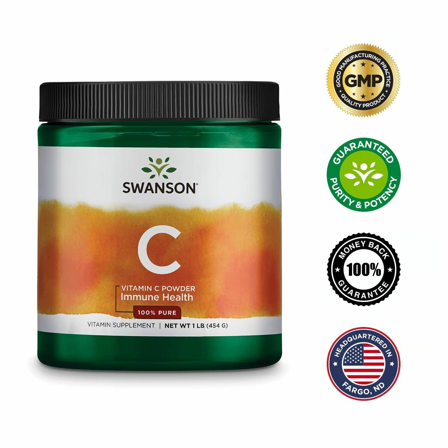 Purity testing seal and GMP certification for Swanson Vitamin C Powder