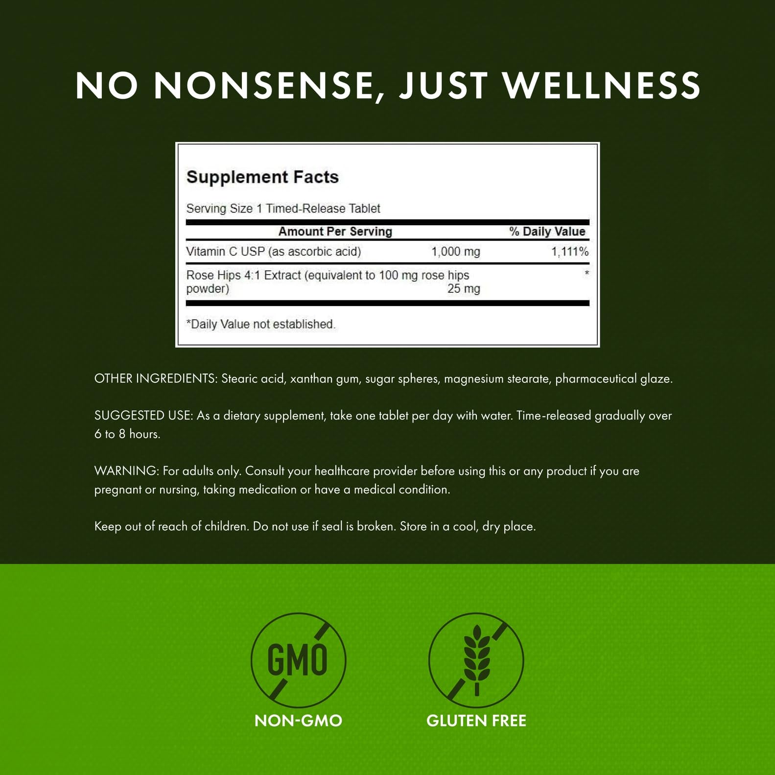 Swanson Vitamin C timed-release packaging showing 1000 mg per tablet