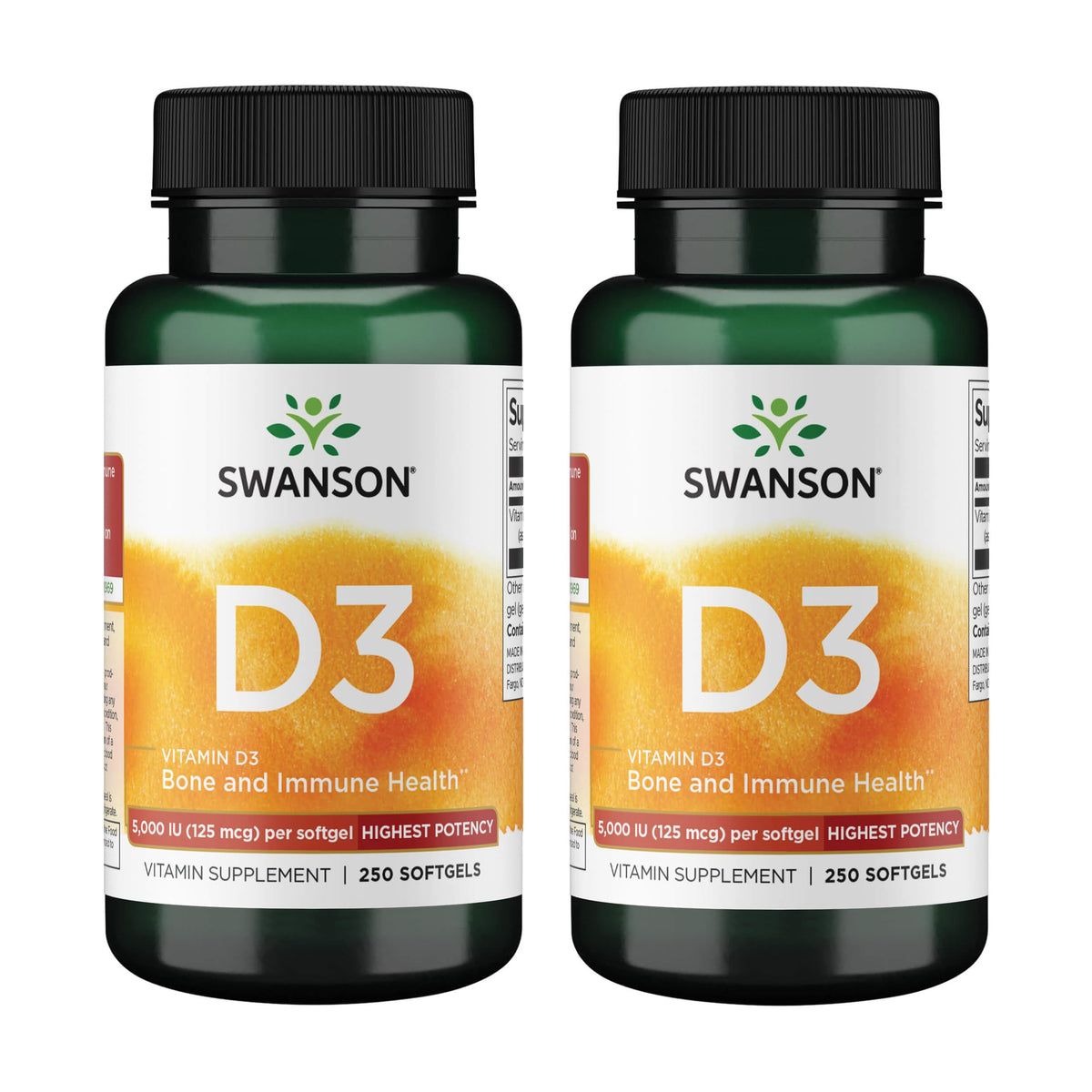 Swanson Vitamin D3 softgels bottle showing 125 mcg dosage