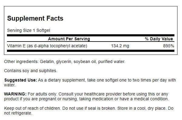 Swanson Vitamin E 200IU Softgels - 2 Pack back view