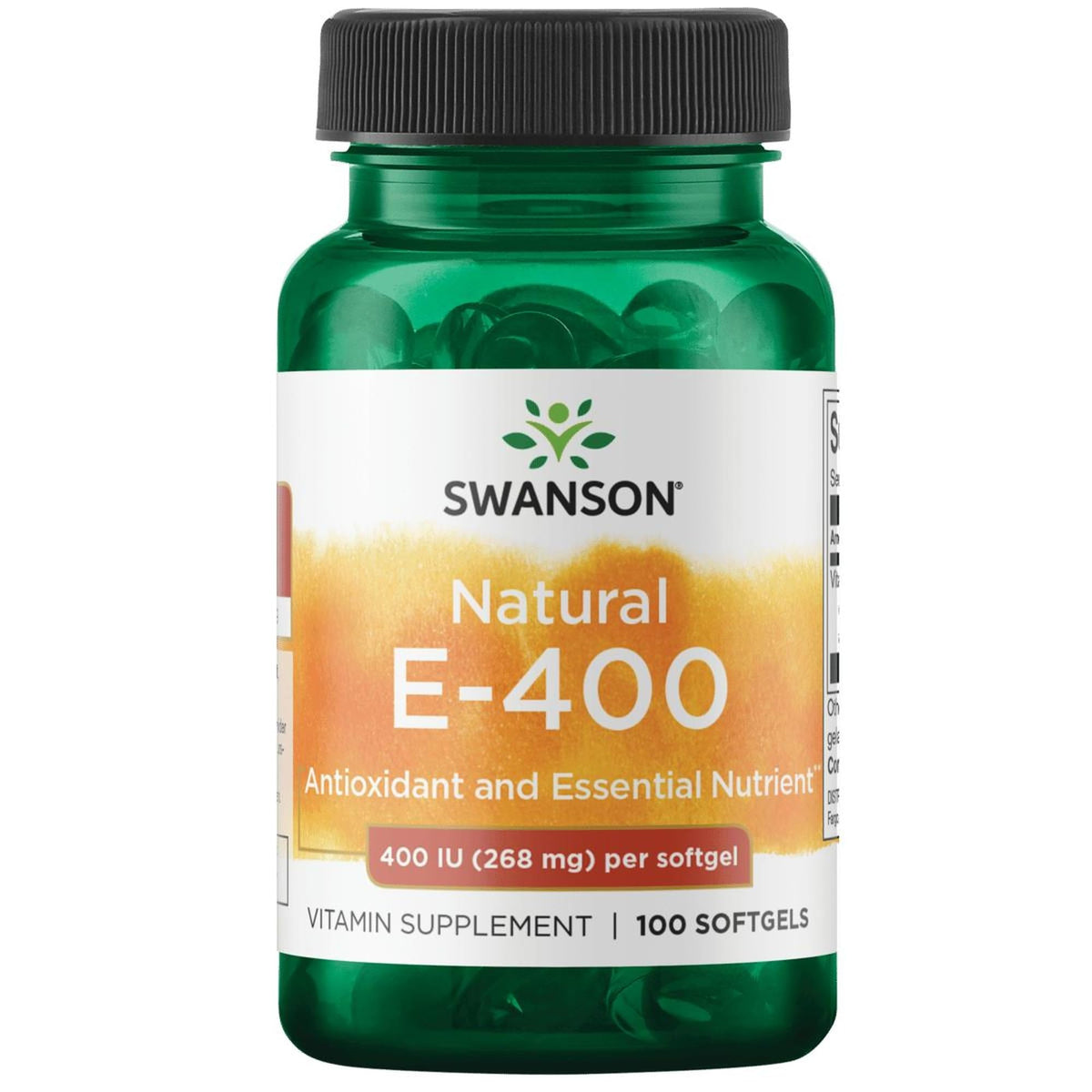 Front view of Swanson Vitamin E 400 IU bottle