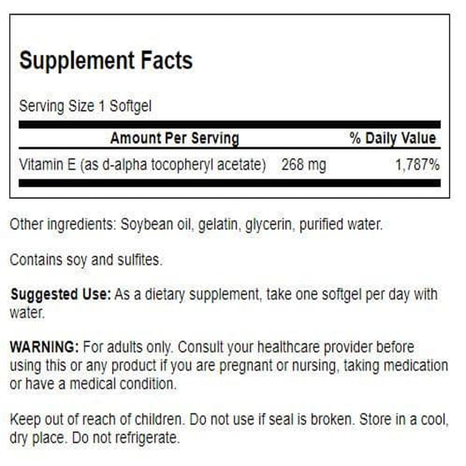 Swanson Vitamin E 400 IU label close-up