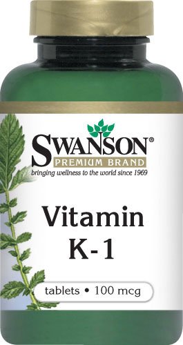 Close-up of Swanson Vitamin K-1 100 mcg bottle