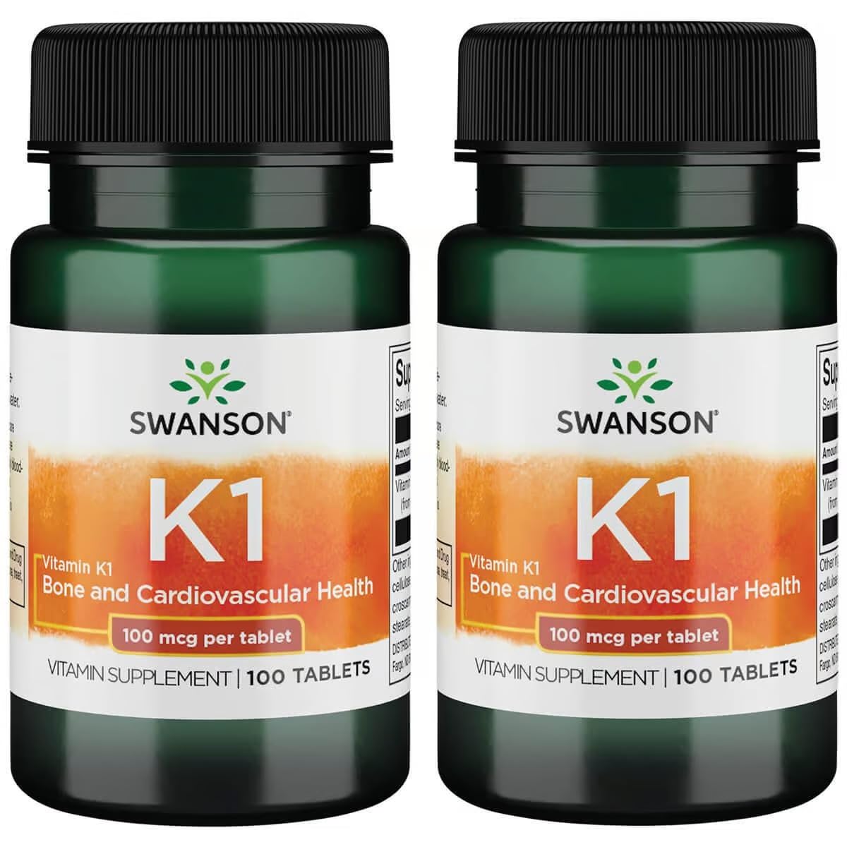 Swanson Vitamin K-1 100 mcg 100 Tabs (2 Pack) bottle and packaging