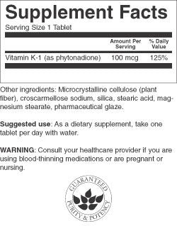 Packaging of Swanson Vitamin K-1 100 mcg 100 tabs dietary supplement