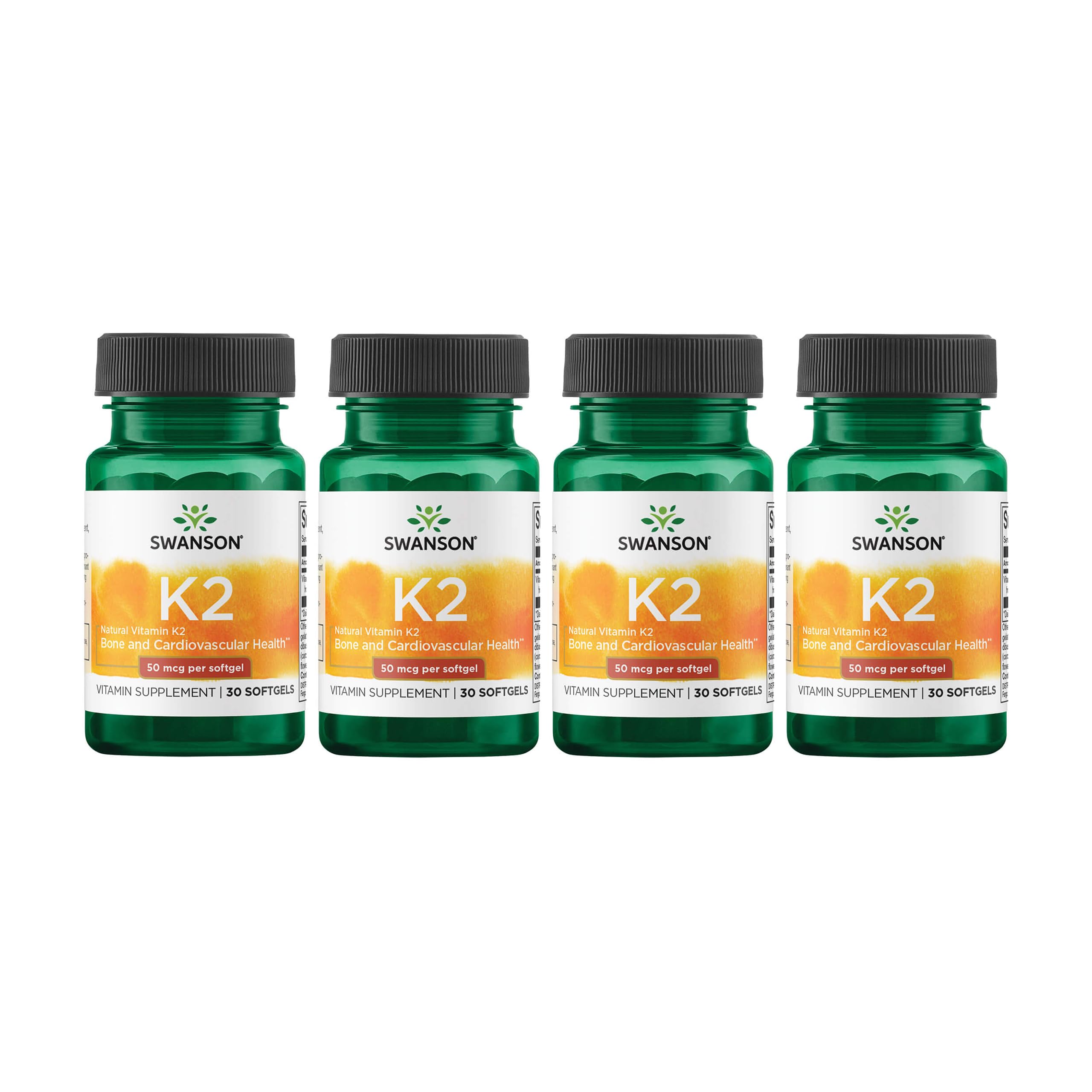 Front view of Swanson Vitamin K2 bottle (50 mcg Menaquinone-7 from Natto) 30 softgels